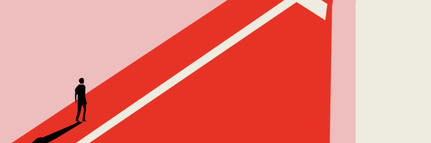 A stylised figure of a man facing a right-directed path.