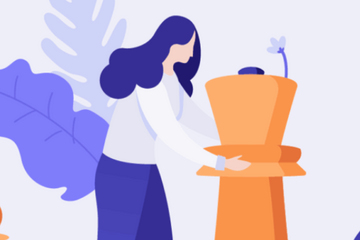 Two abstract figures moving chesspieces on a chessboard.