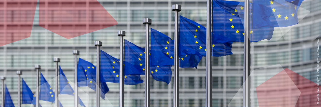 EU flags in front of the "Berlaymont" building in Brussels.