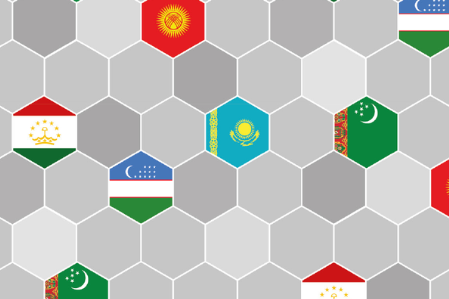 Abstract honeycomb structure with flags from Central Asian countries.