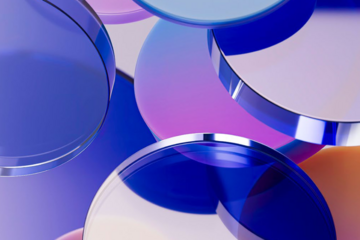 An abstract image of colourful lenses overlapping.