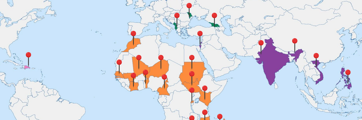 A map of the world showing the locations of the FES EU projects