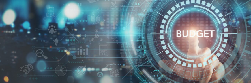 An abstract image of an index finger pressing a "budget" button.