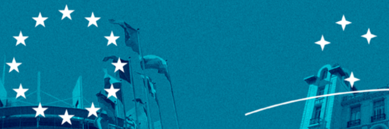 The EU stars and the stars of the Mercosur countries on a teal background.