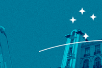 The EU stars and the stars of the Mercosur countries on a teal background.