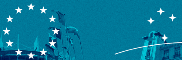 The EU stars and the Mercosur stars on a teal background.