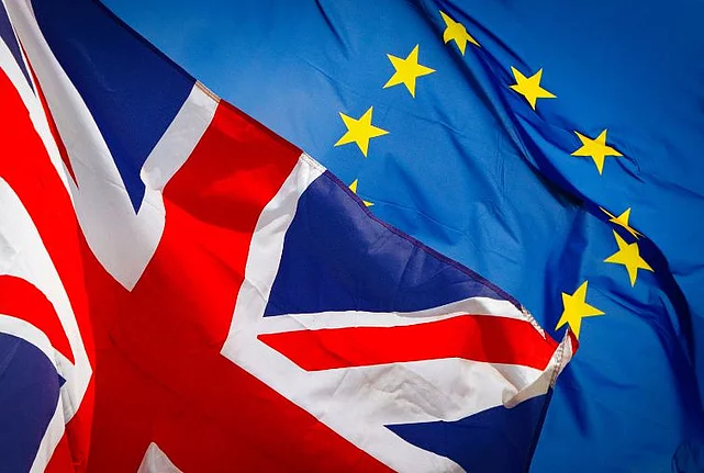 Flags of the UK and EU.
