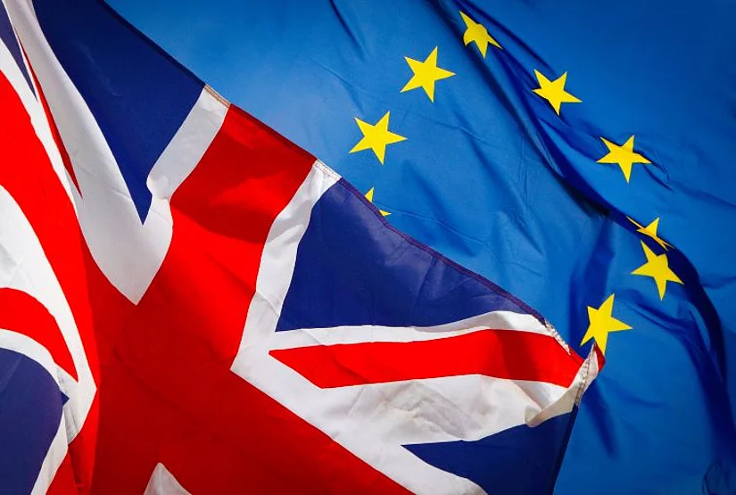 Flags of the UK and EU.