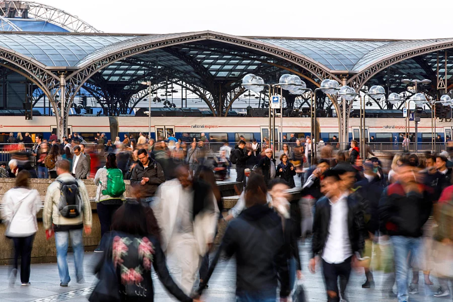 People passing by at Cologne Central Station. Cologne, 16 March 2017 