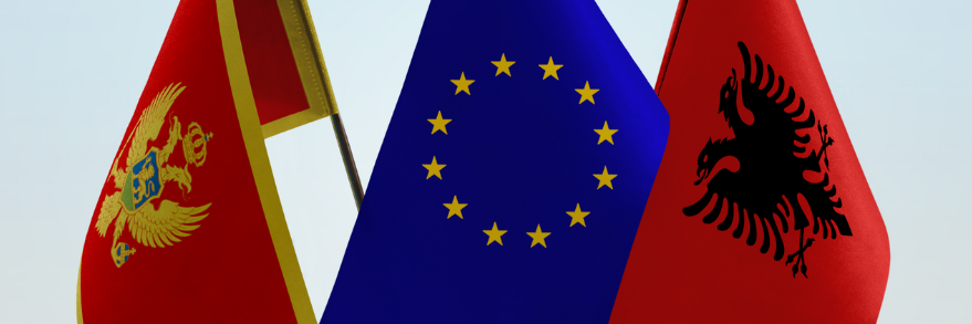The flags of Montenegro, Albania and the EU