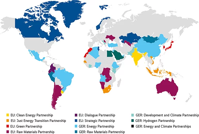 A world map highlighting the respective partnerships in each region